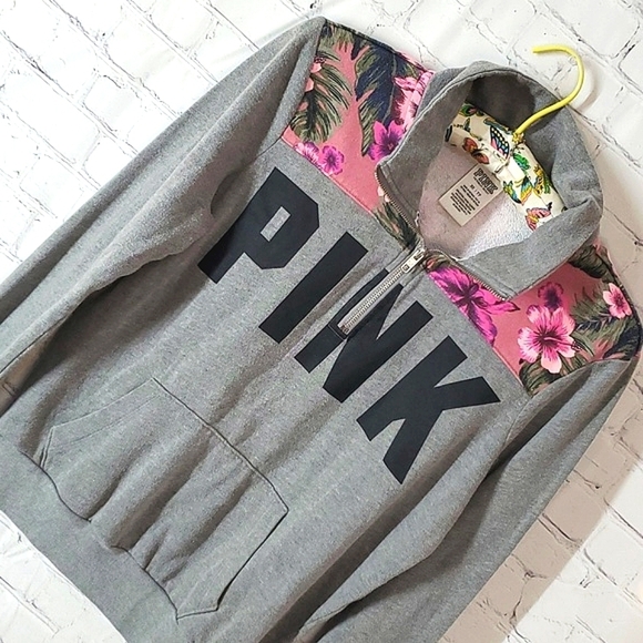 PINK Victoria's Secret Tops - 2016 NWOT Victoria's Secret PINK Quarter Zip Tropical Floral Sweatshirt Size XS